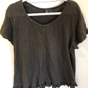 LEFT OF CENTER DARK GRAY TSHIRT W/ RUFFLE HEM